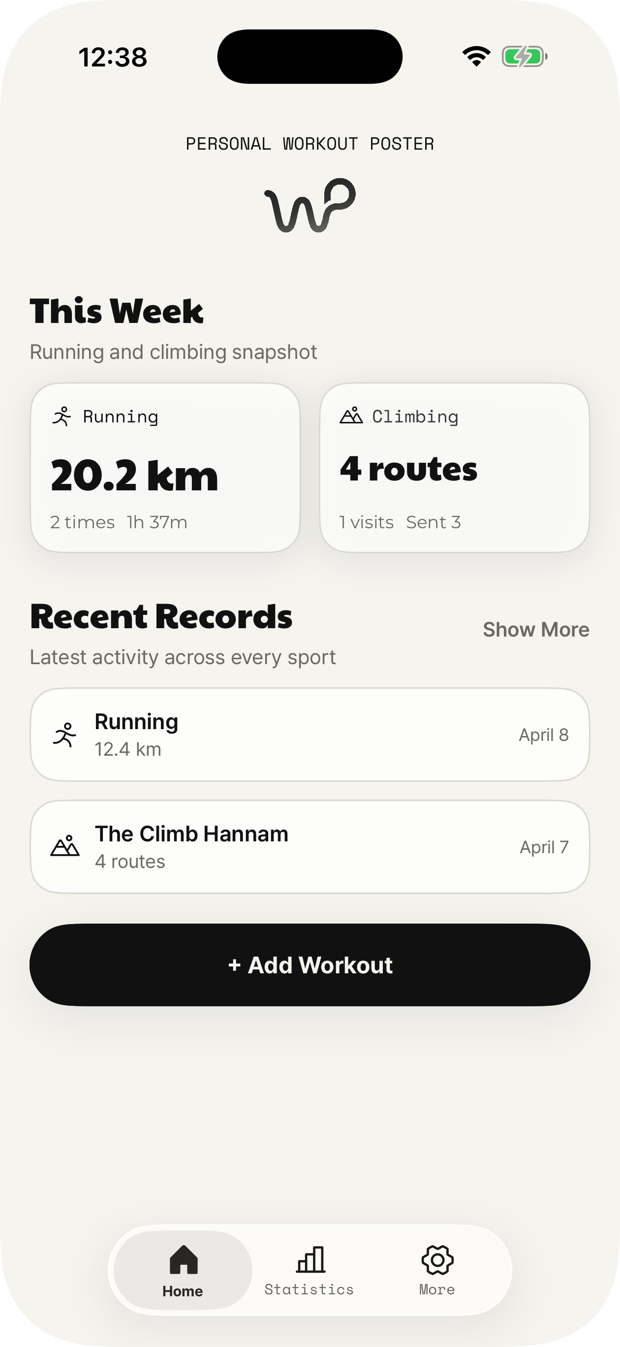 WorkoutPlaza home screen mockup